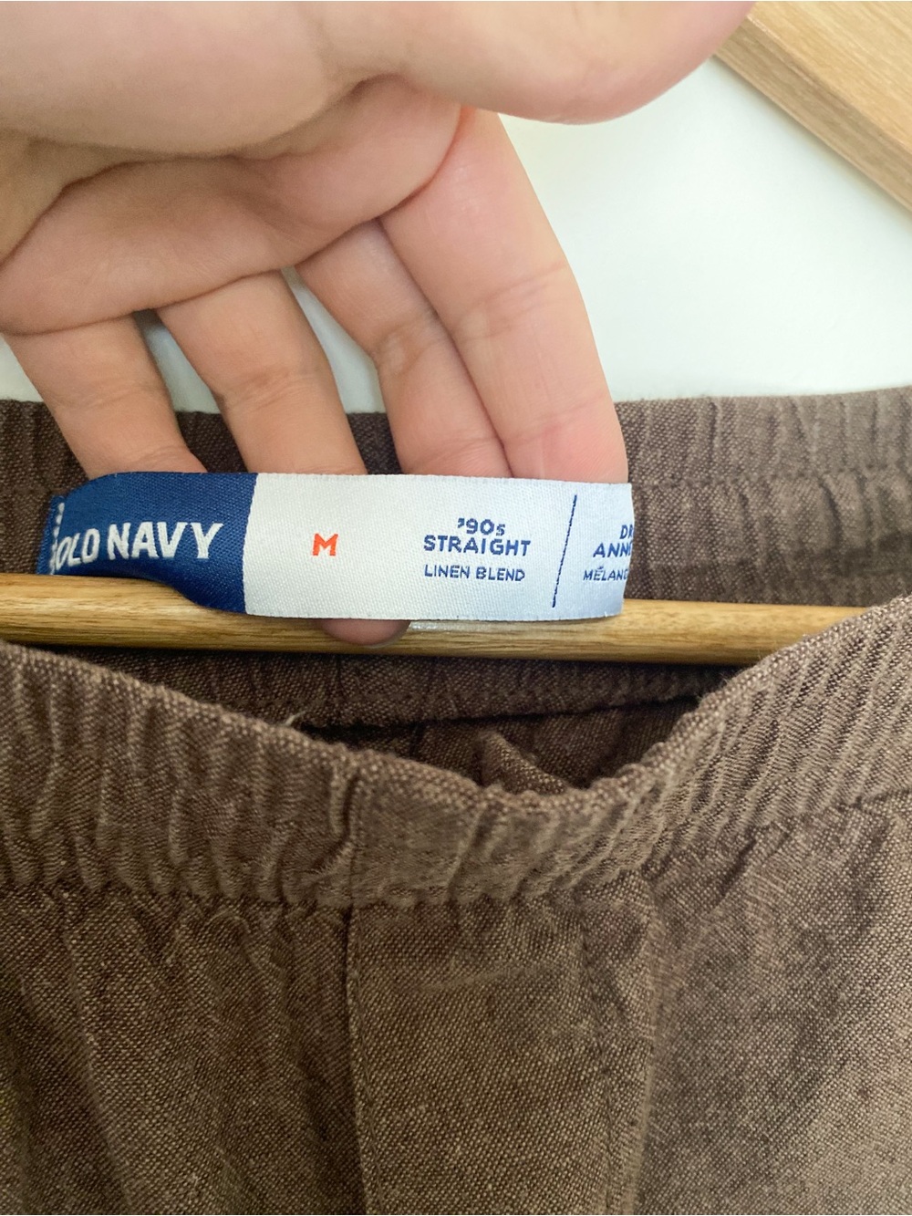 Old Navy 90s Straight Linen Blend Pants Medium | Brown Pull-On Elastic Waist - Picture 5 of 8